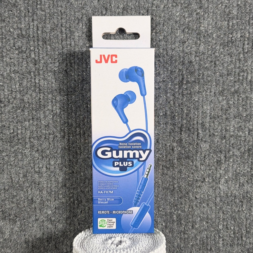 JVC Gumy Plus HA-FX7M In-Ear Headphones with Remote and Mic Berry Blue